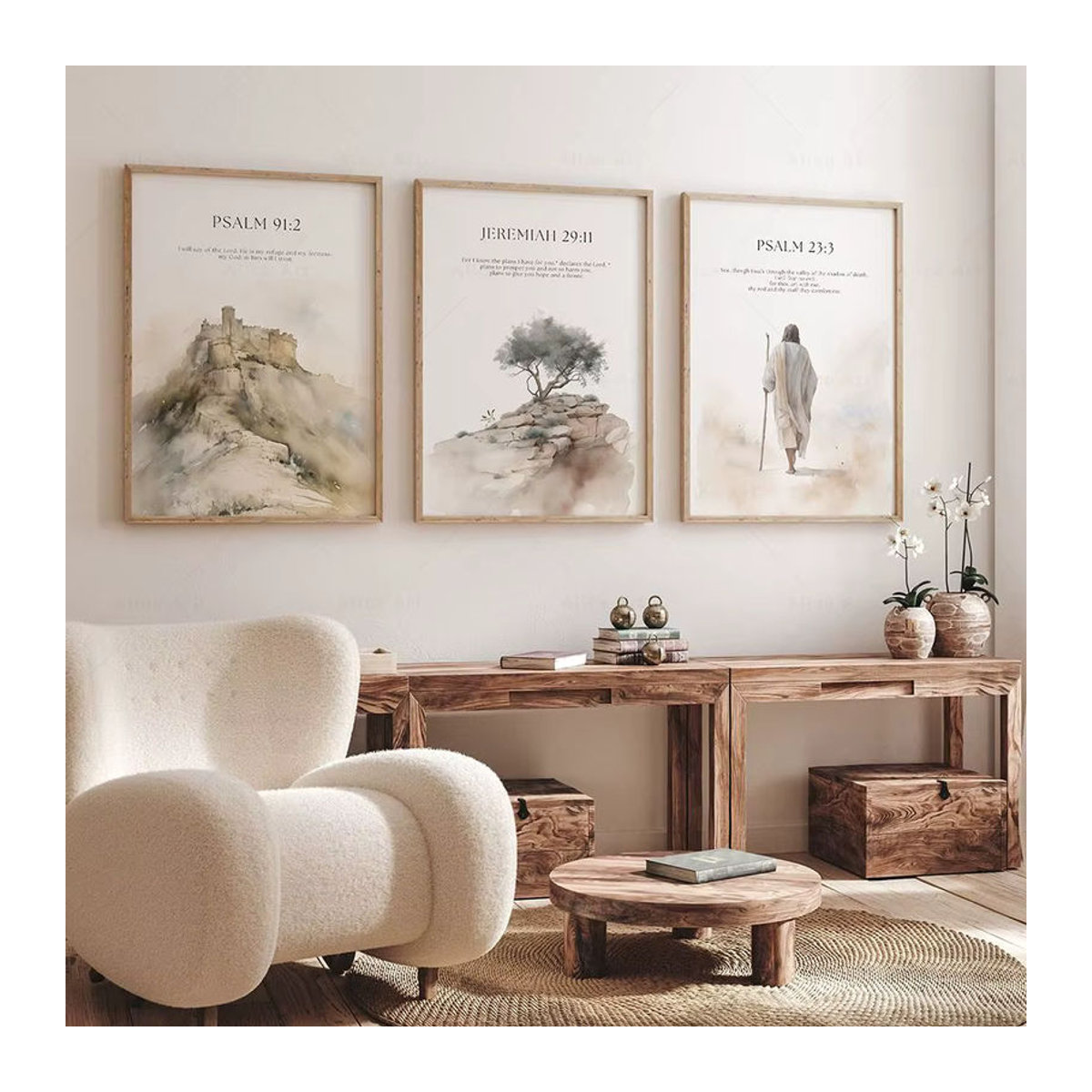Potdemiel Christliche Wandkunst mit Bibelversen Psalm 23 3 Jeremiah 29 11 Psalm 91 2 Jesus Malerei als minimalistisches Poster in Weiß auf Holz für dein Wohnzimmer Dekor - Bild 1