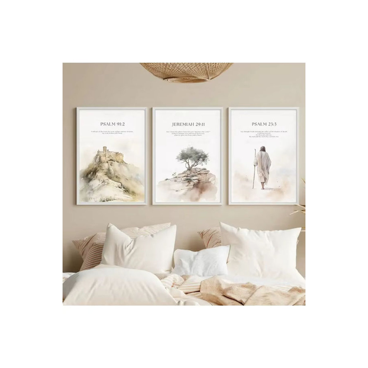 Potdemiel Christliche Wandkunst mit Bibelversen Psalm 23 3 Jeremiah 29 11 Psalm 91 2 Jesus Malerei als minimalistisches Poster in Weiß auf Holz für dein Wohnzimmer Dekor - Bild 4