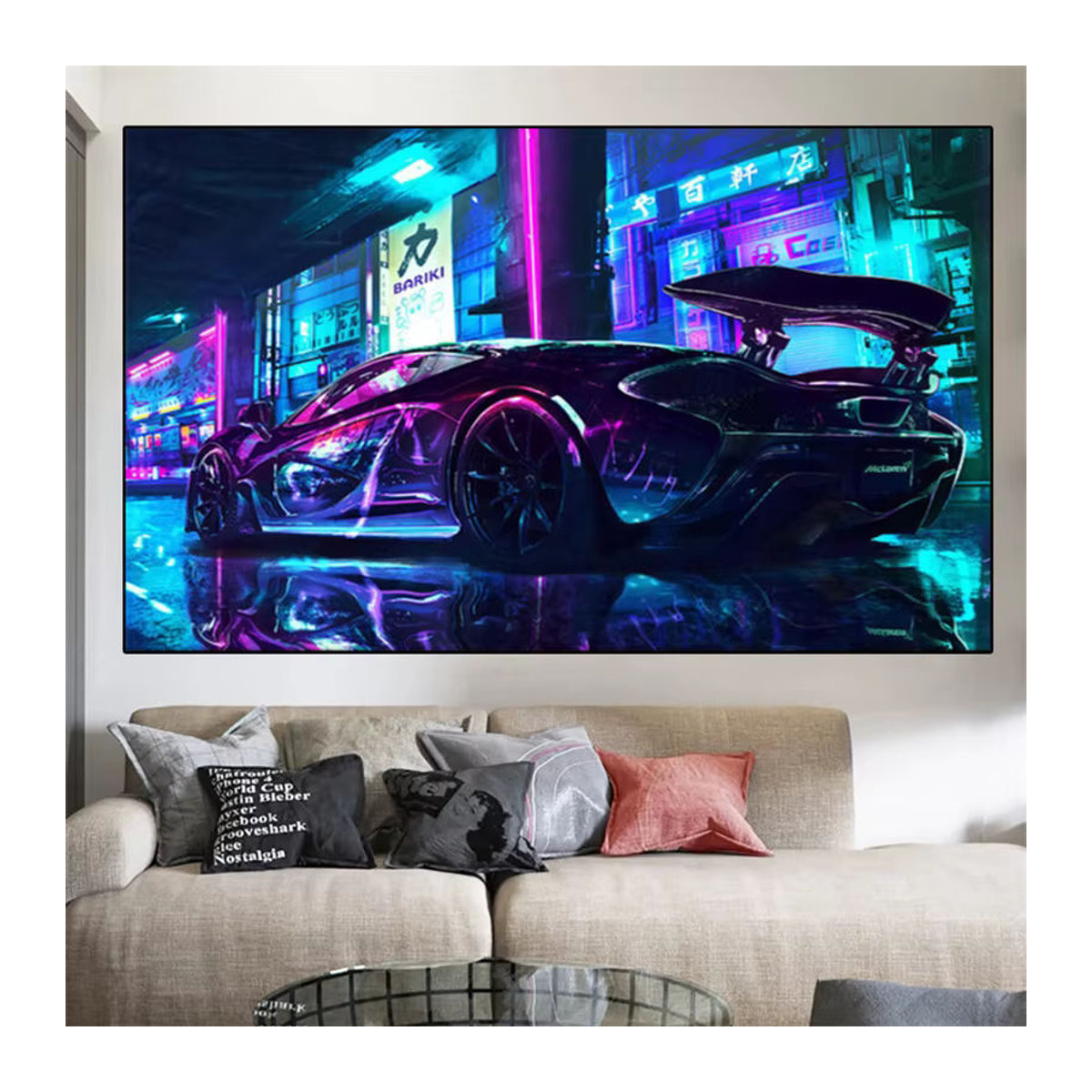 Potdemiel Cyberpunk und Auto Leinwandbild in Lila, moderne abstrakte Wandkunst für die Kinderzimmerdekoration im Querformat - Bild 2
