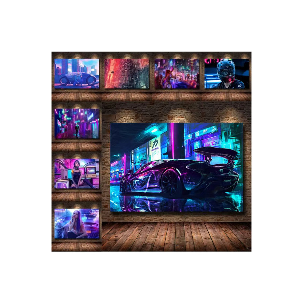 Potdemiel Cyberpunk und Auto Leinwandbild in Lila, moderne abstrakte Wandkunst für die Kinderzimmerdekoration im Querformat - Bild 3