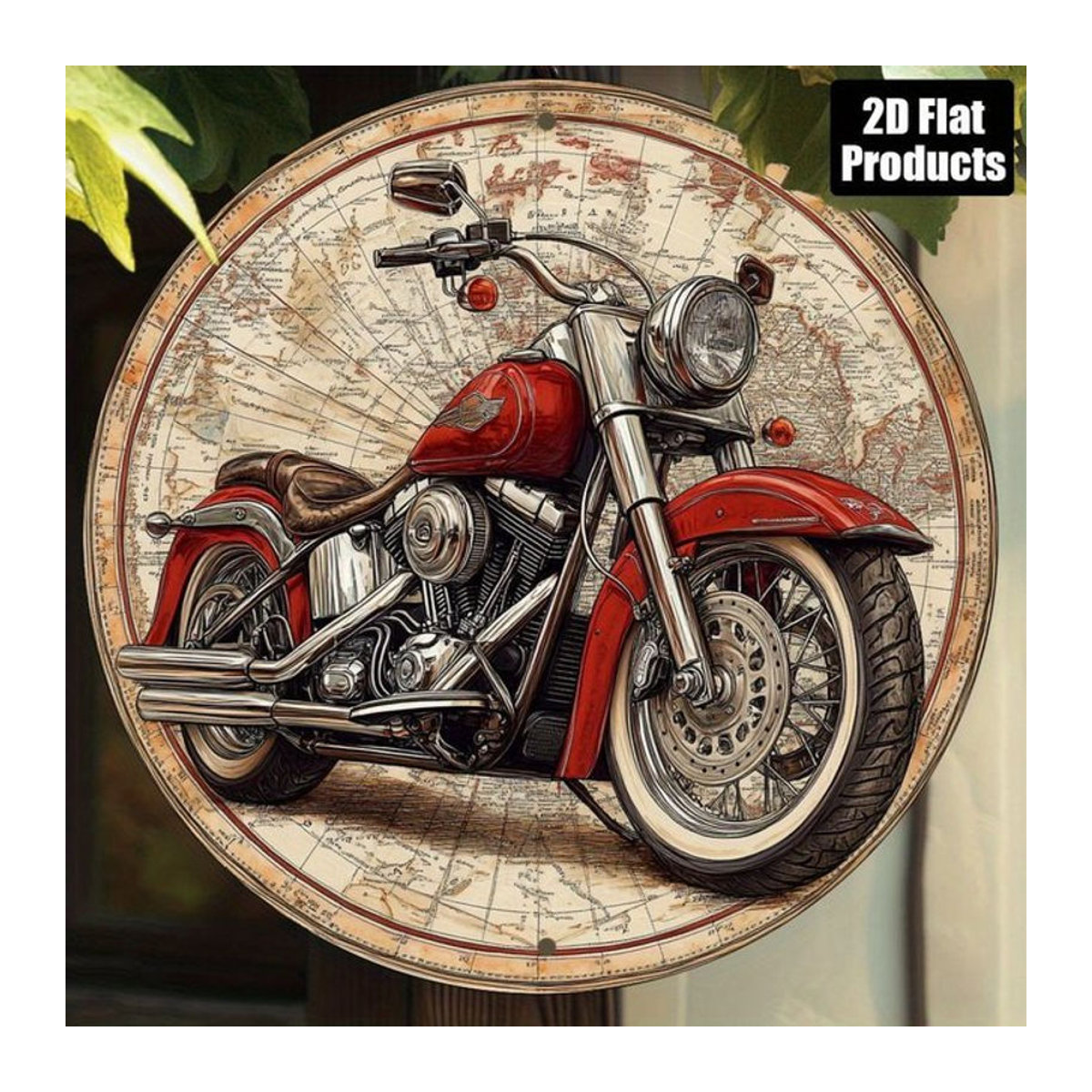 Potdemiel Davidson Vintage Motorrad-Wandkunst aus Metall mit Karten-Design, mehrfarbig, quadratisch, B/B/B: 20,3 x 20,3 x 20,3 cm - Bild 1
