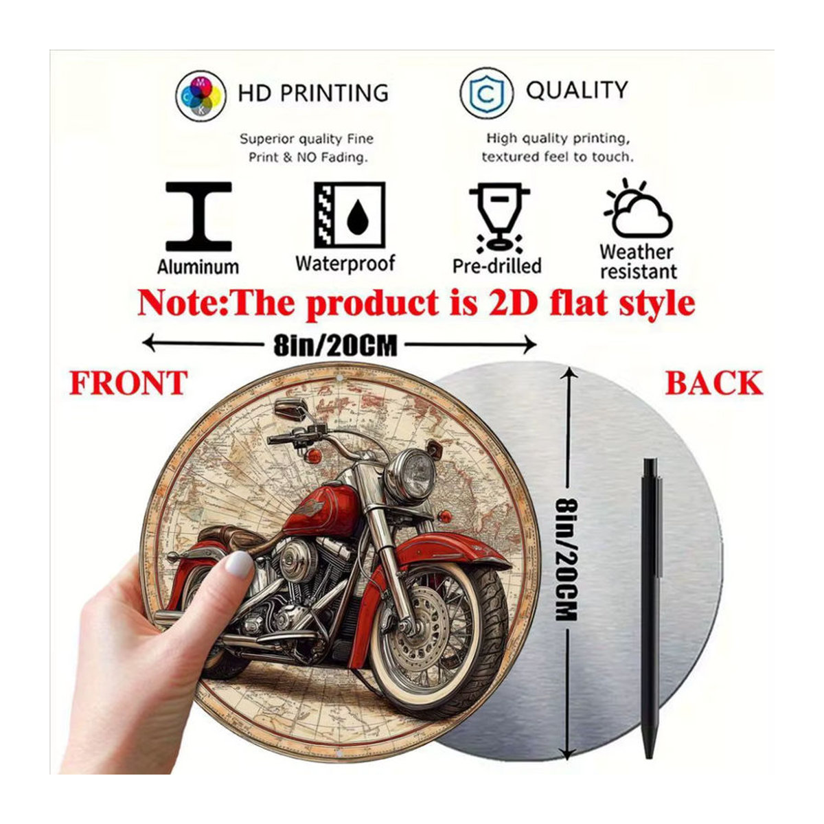 Potdemiel Davidson Vintage Motorrad-Wandkunst aus Metall mit Karten-Design, mehrfarbig, quadratisch, B/B/B: 20,3 x 20,3 x 20,3 cm - Bild 2