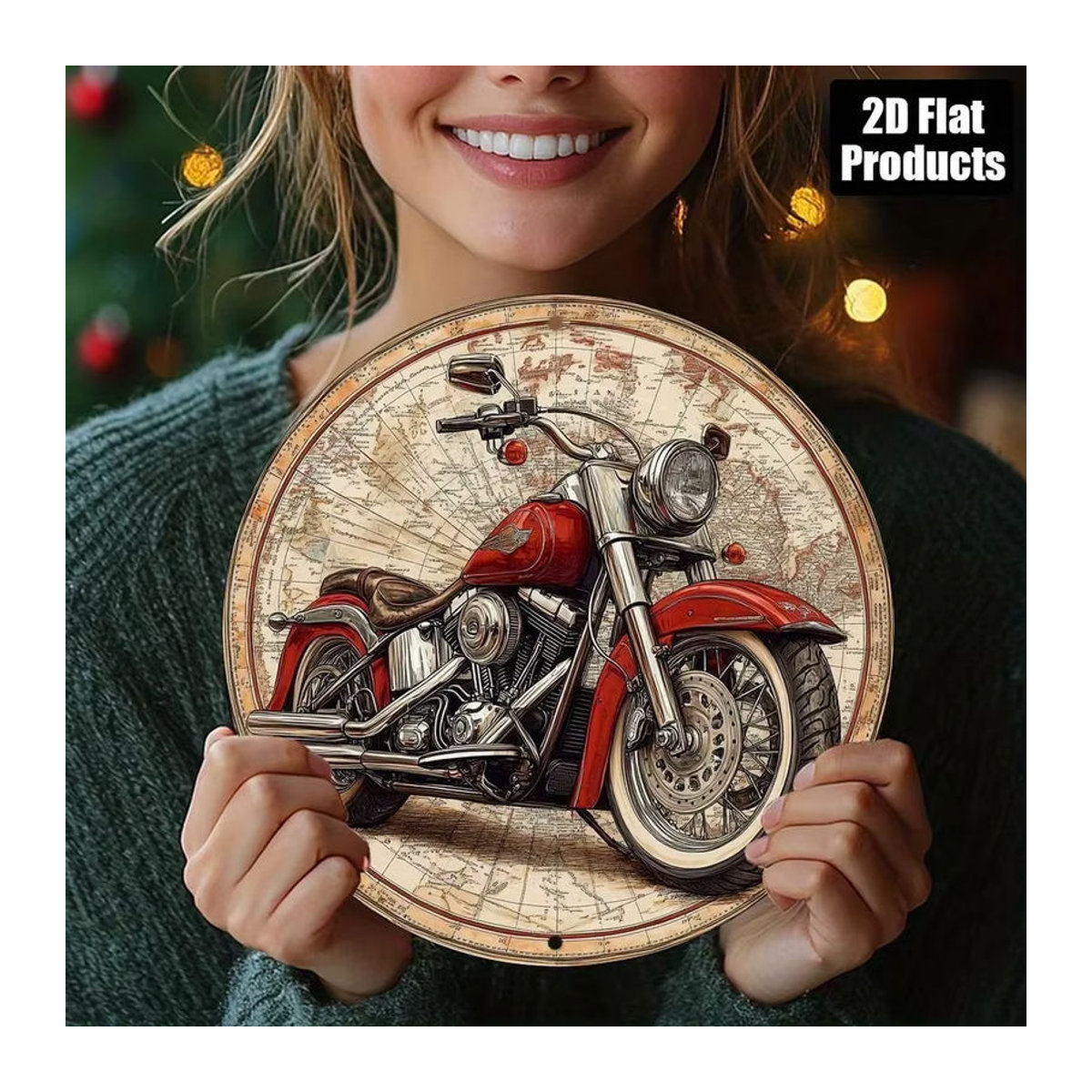 Potdemiel Davidson Vintage Motorrad-Wandkunst aus Metall mit Karten-Design, mehrfarbig, quadratisch, B/B/B: 20,3 x 20,3 x 20,3 cm - Bild 6
