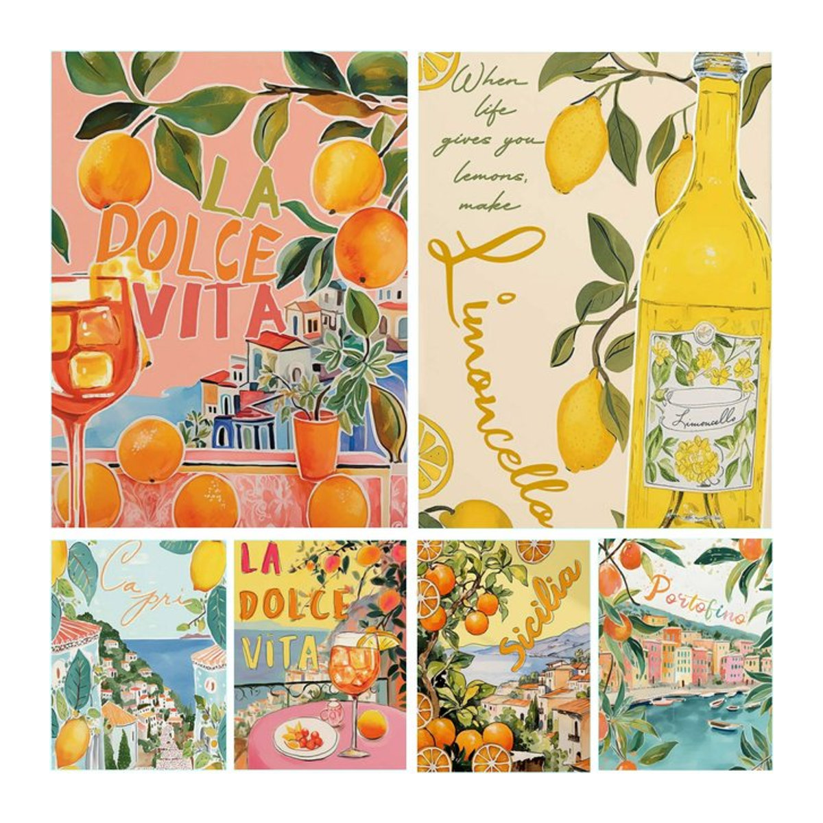 Potdemiel Diamant-Gemälde 5D DIY La Dolce Vita Lemon Santorini Italien Reise Kreuzstich Mosaik Stickerei Set, mehrfarbig - Bild 1