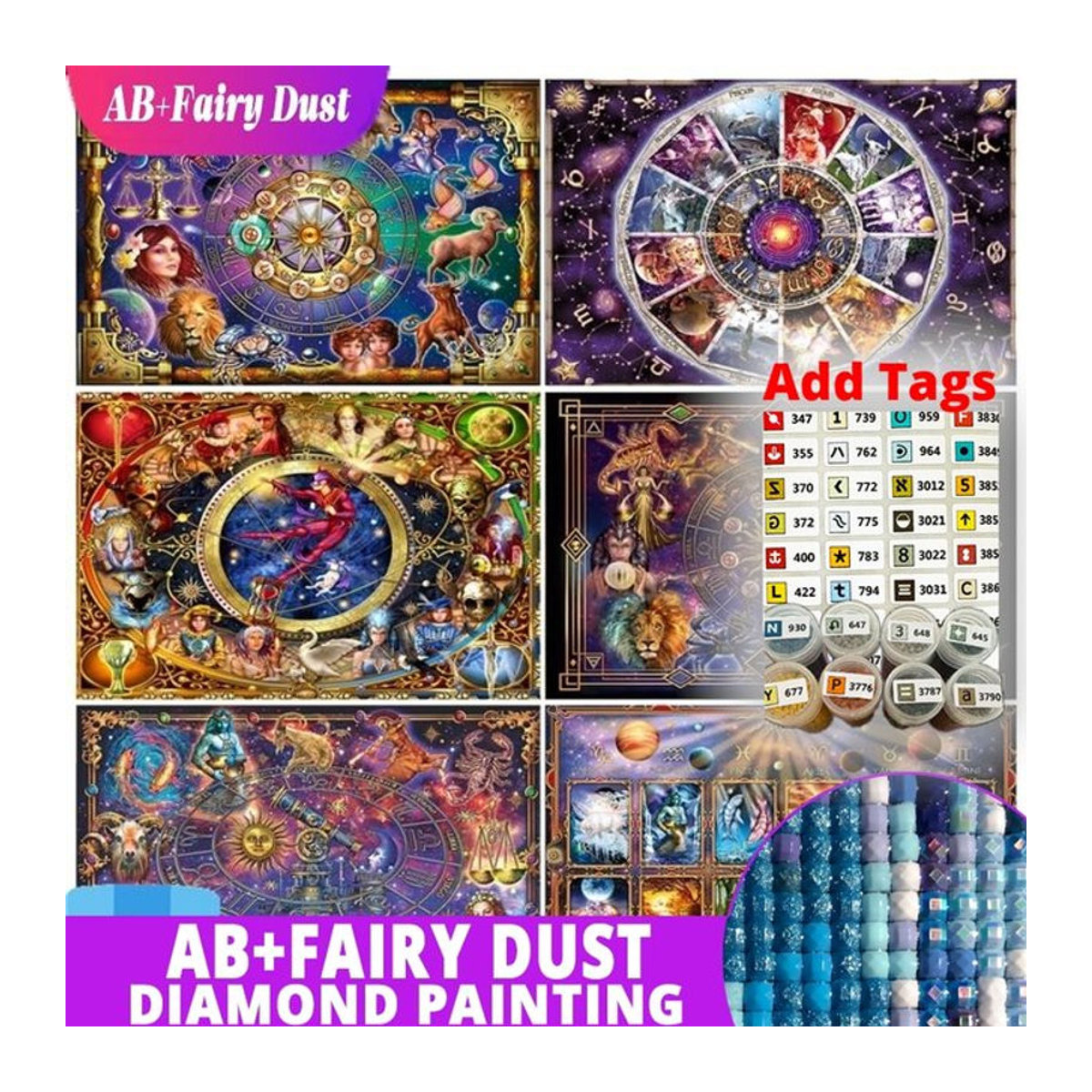 Potdemiel Diamant-Gemälde 5D DIY Set mit 12 Sternzeichen und Symbol-Aufklebern in Mehrfarbig - Bild 1