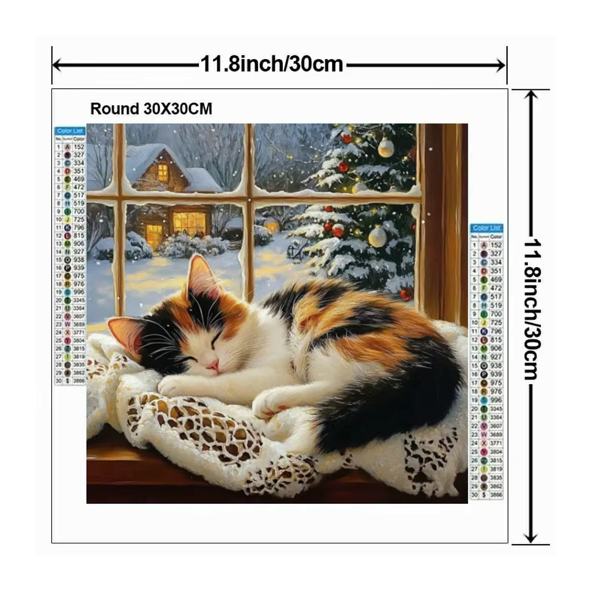 Potdemiel Diamant-Malset Rund: Schlafende Katze in Winterlandschaft als DIY-Mosaik-Stickerei in Mehrfarbig - Bild 2