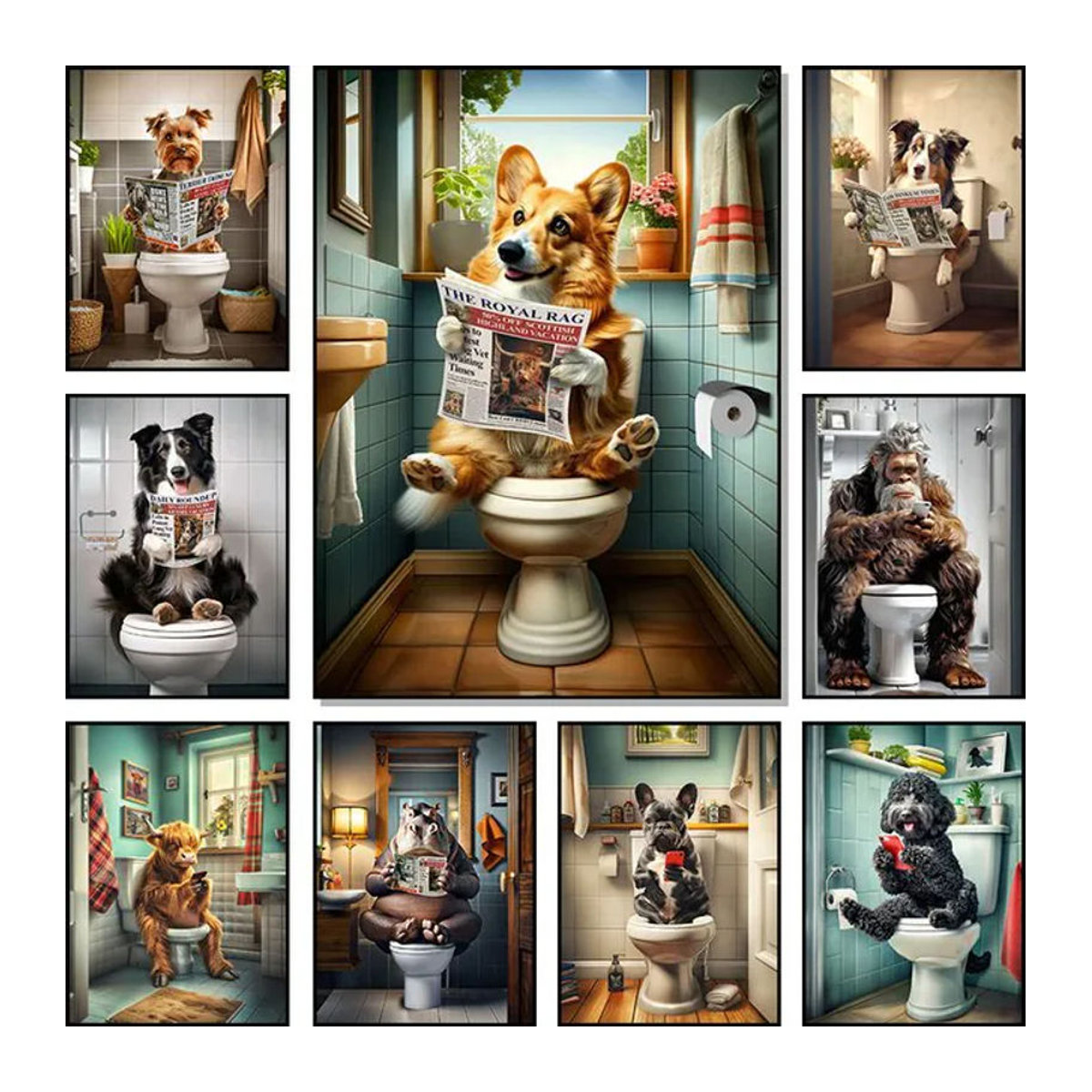 Potdemiel Diamantmalerei Lustiges Tiermotiv Highland-Kuh auf der Toilette als Wanddekoration für das Badezimmer, Mehrfarbig - Bild 1