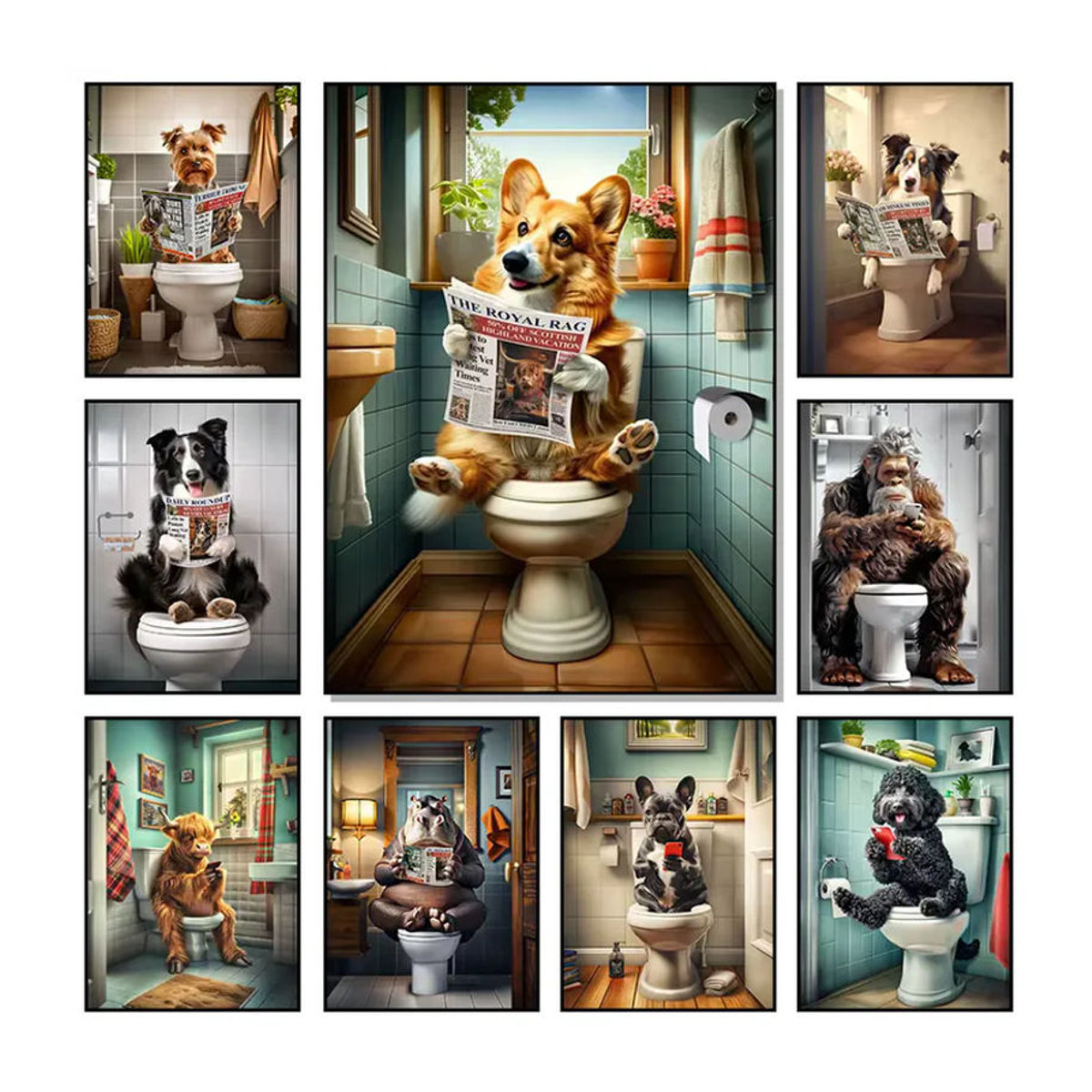 Potdemiel Diamantmalerei Lustiges Tiermotiv Highland-Kuh auf der Toilette als Wanddekoration für das Badezimmer, Mehrfarbig - Bild 2