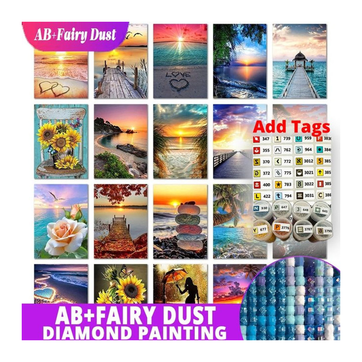 Potdemiel Diamantmalerei Set Sonnenuntergang und Meereslandschaft mit DMC-Aufklebern, DIY 5D Mosaik Stickerei, mehrfarbig - Bild 1