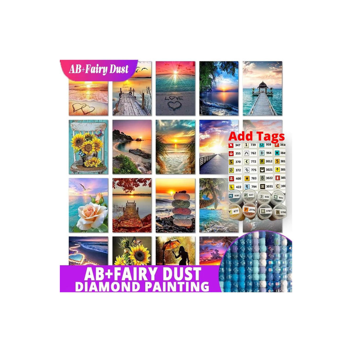 Potdemiel Diamantmalerei Set Sonnenuntergang und Meereslandschaft mit DMC-Aufklebern, DIY 5D Mosaik Stickerei, mehrfarbig - Bild 6
