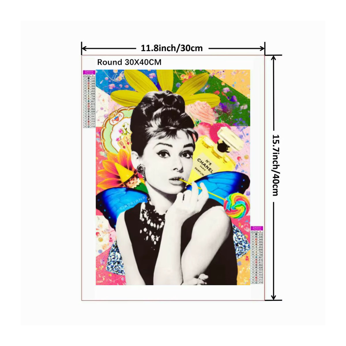 Potdemiel Diamond Painting Set Audrey Hepburn Porträt als 5D Mosaik Strass Kreuzstich Kit in Mehrfarbig - Bild 2