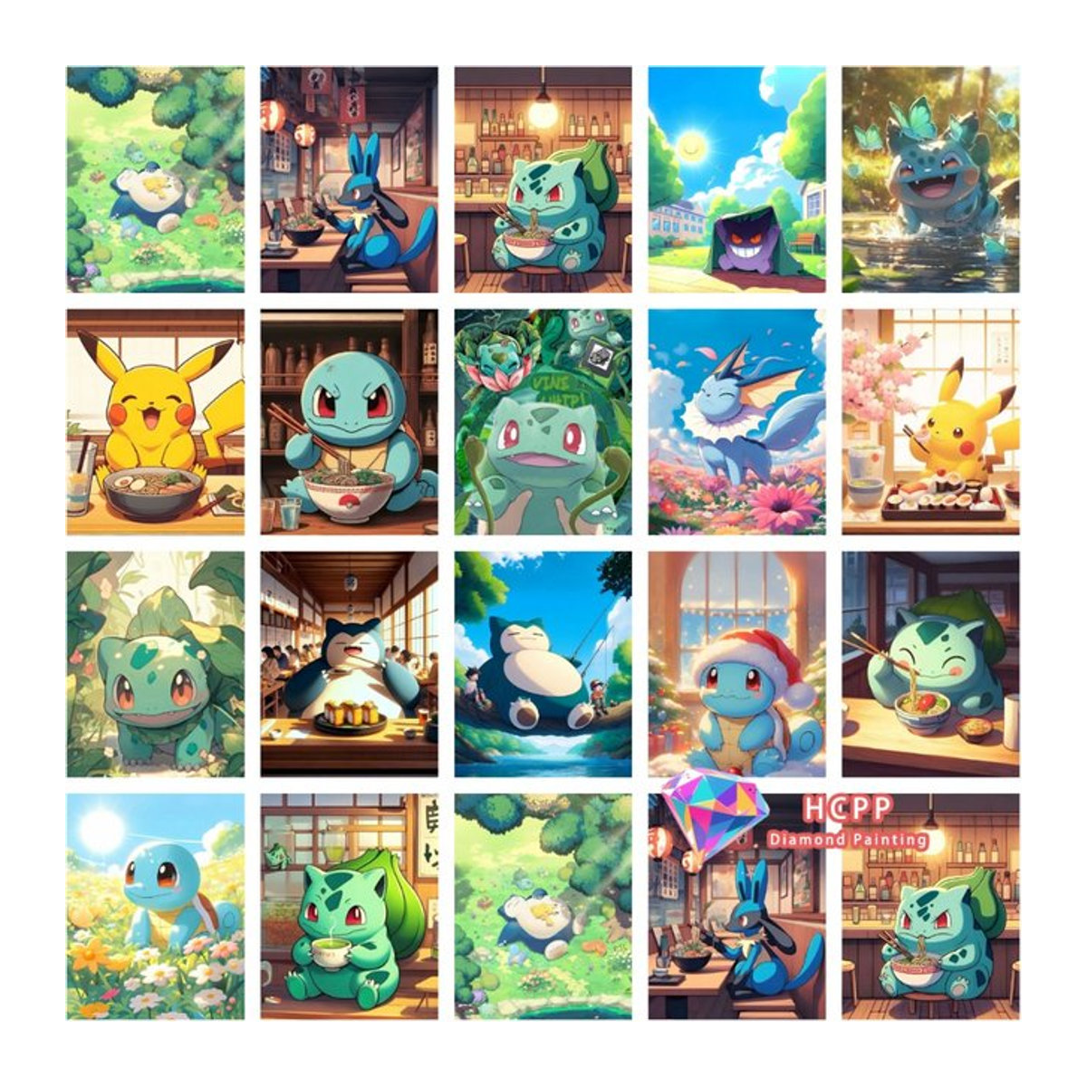 Potdemiel Diamond Painting Set Pikachu Bulbasaur Squirtle Anime Mosaik DIY Kunst Set Mehrfarbig Rund - Bild 1