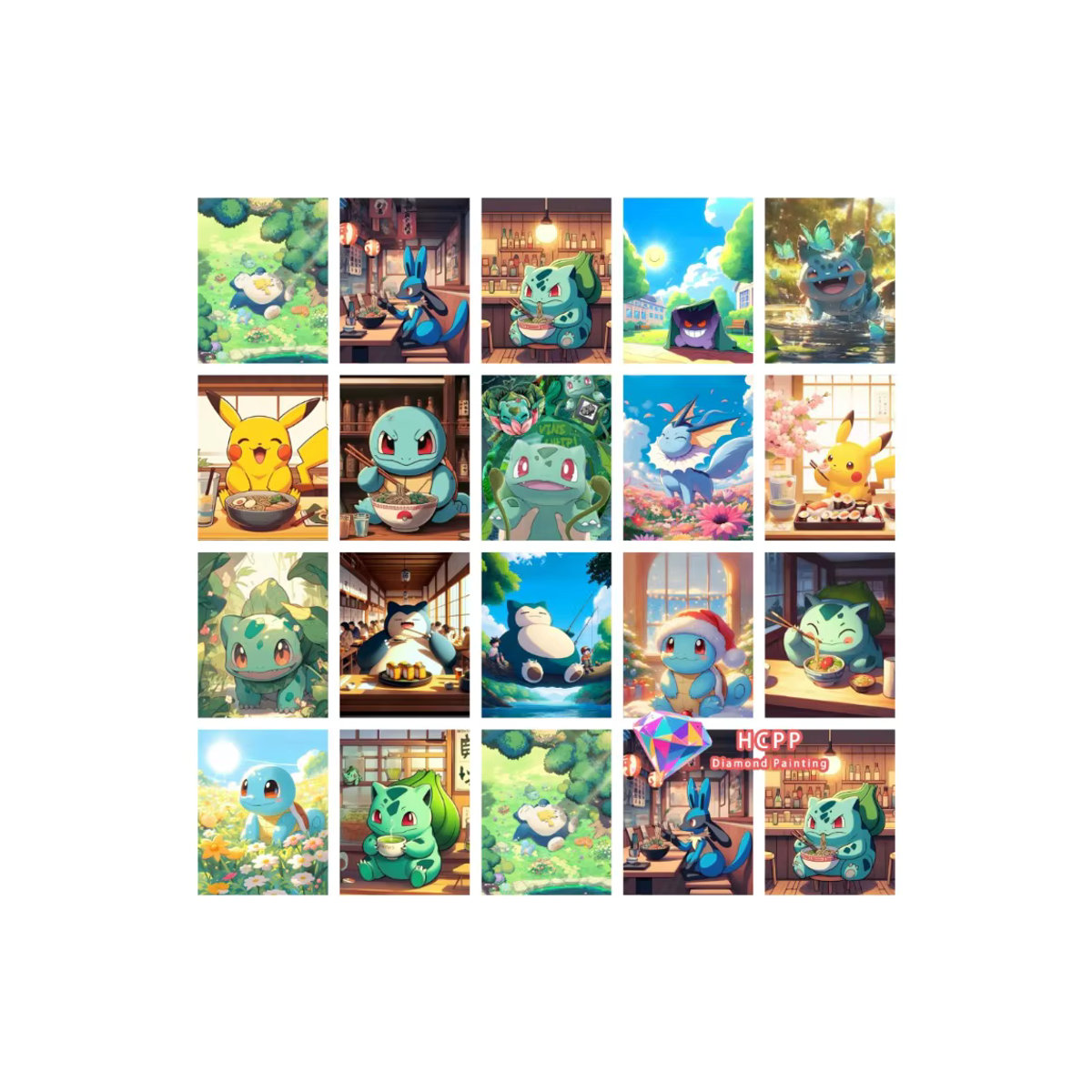Potdemiel Diamond Painting Set Pikachu Bulbasaur Squirtle Anime Mosaik DIY Kunst Set Mehrfarbig Rund - Bild 2