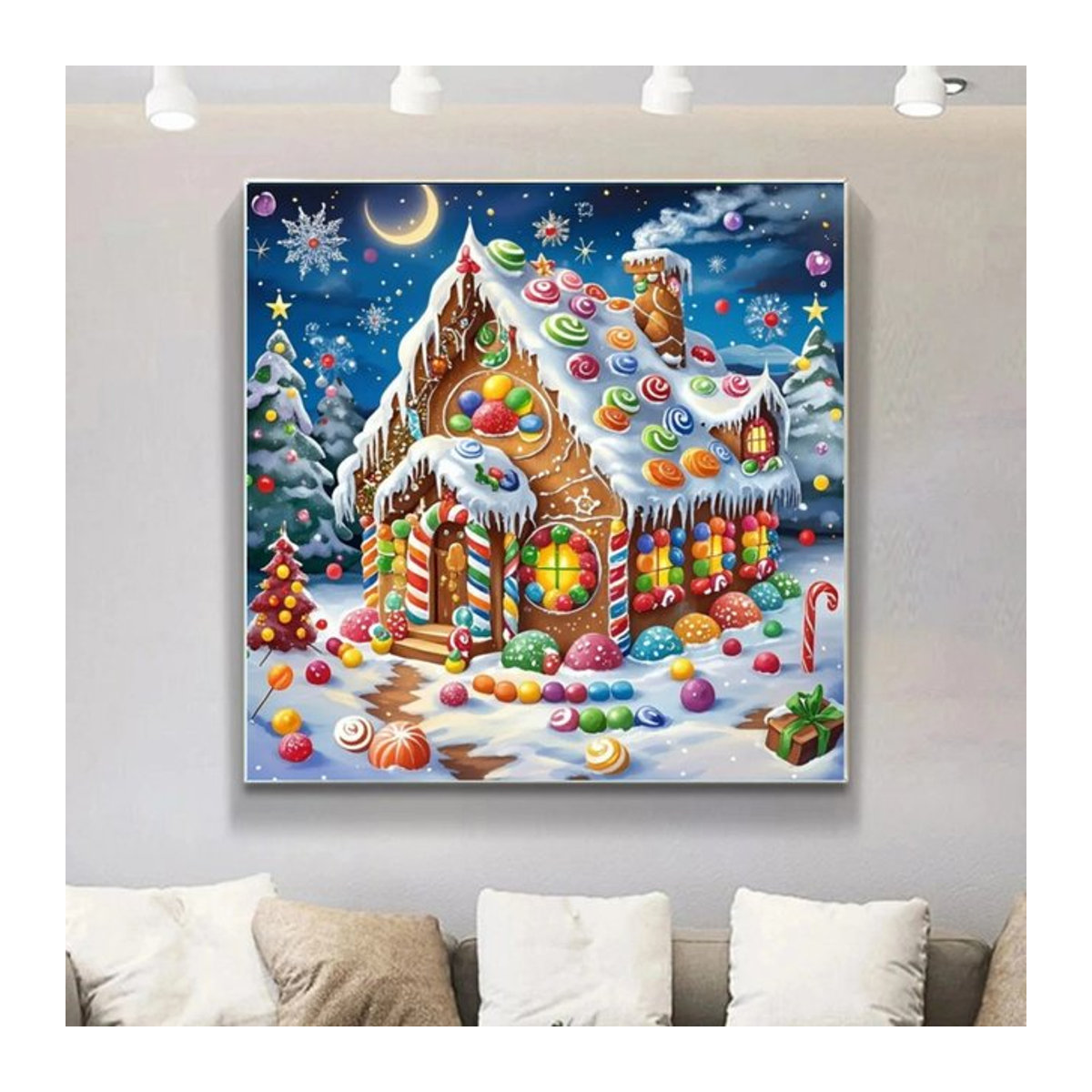 Potdemiel DIY Diamantmalerei Mosaik Set Winter Landschaft Haus mit mehrfarbigen Strasssteinen für Kinder - Bild 1