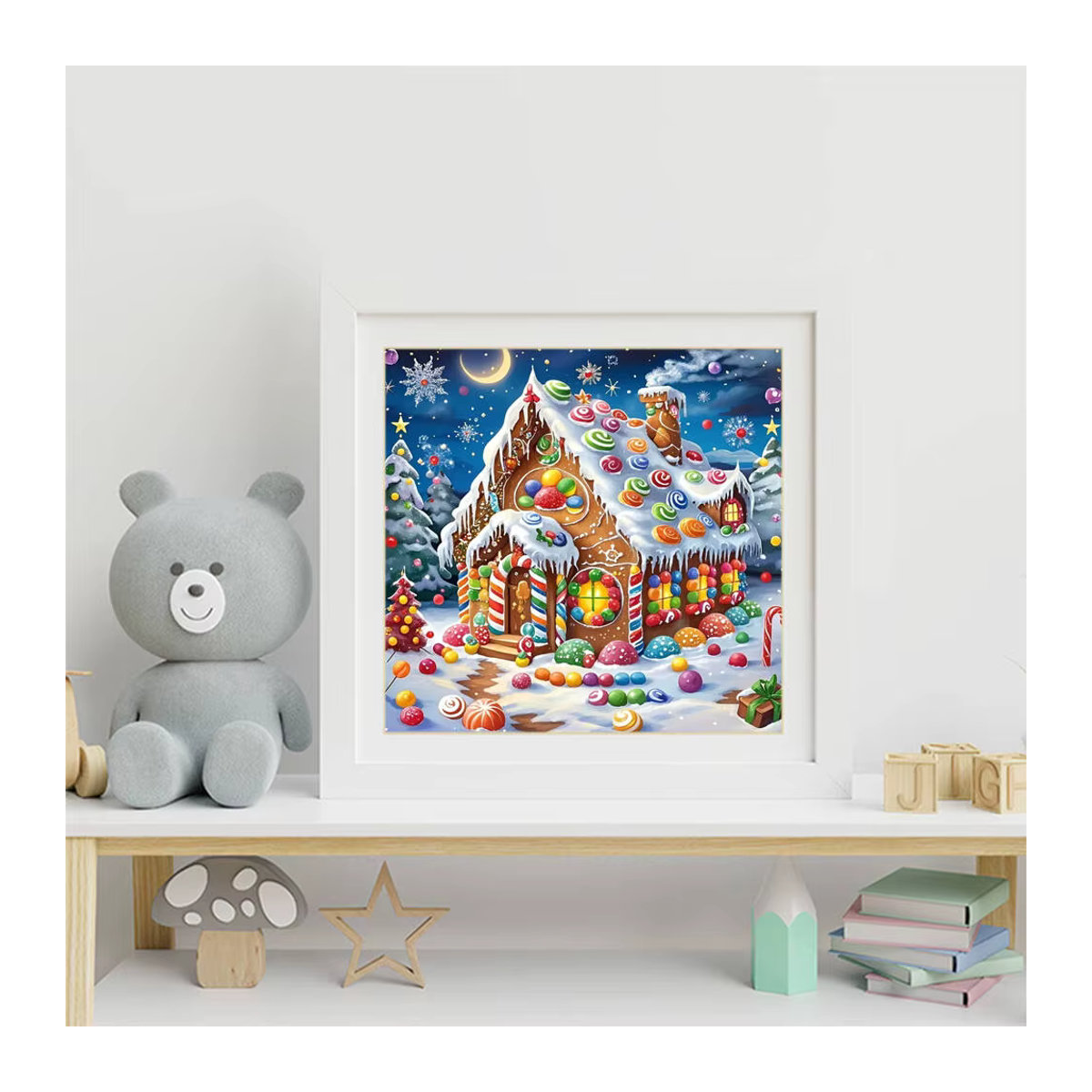 Potdemiel DIY Diamantmalerei Mosaik Set Winter Landschaft Haus mit mehrfarbigen Strasssteinen für Kinder - Bild 3