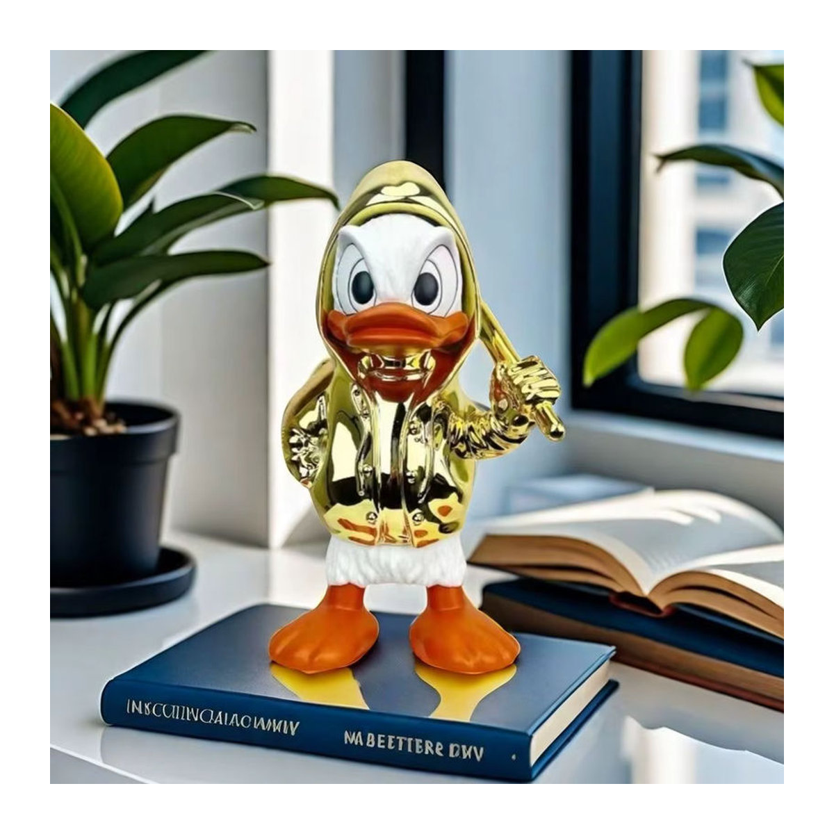 Potdemiel Donald Duck Statue Punk Baseball Spieler aus Kunstharz, Silber/Mehrfarbig, Höhe: 18 cm - Bild 3