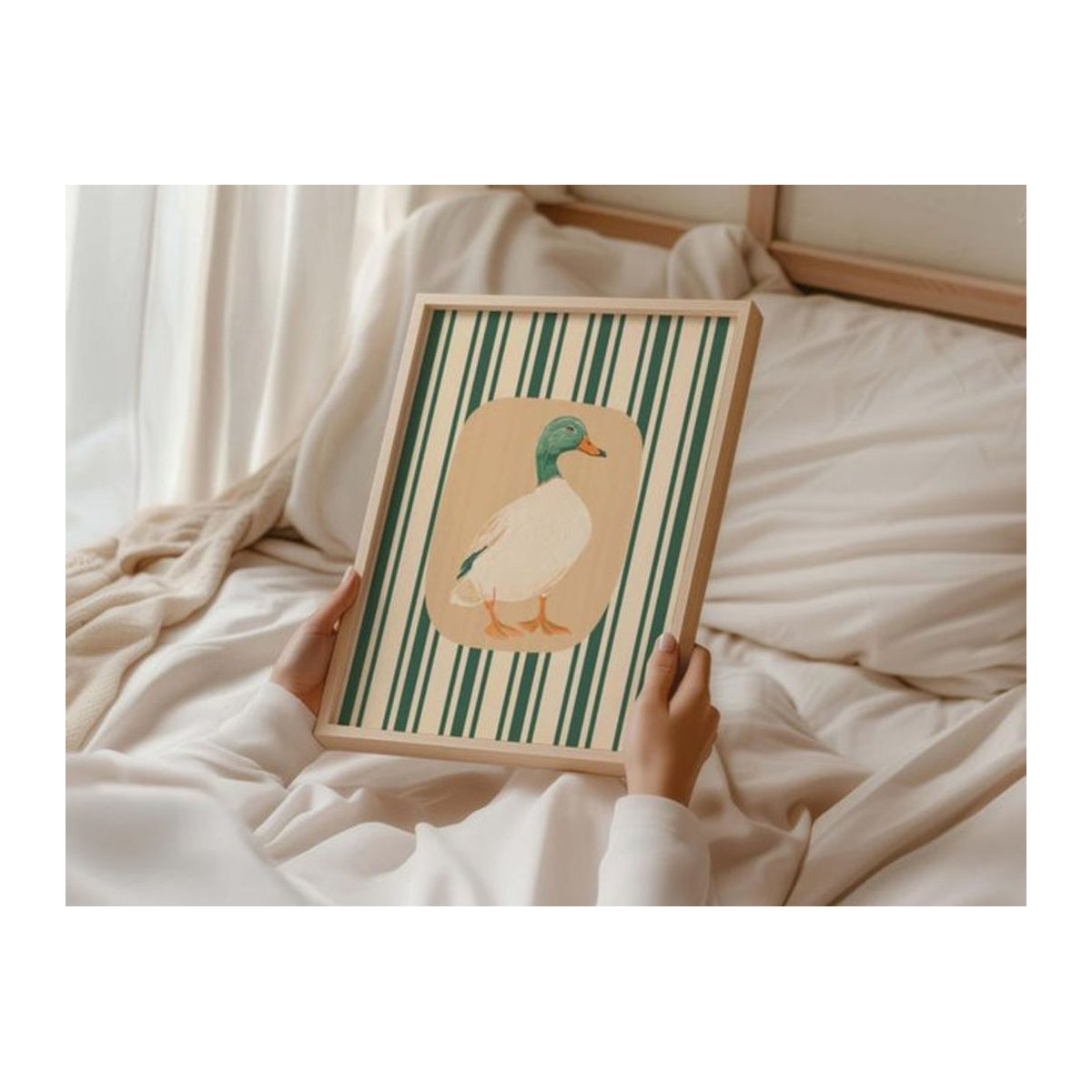 Potdemiel Enten-Kunstdruck Vintage Vogel-Wandkunst in Grün und Mehrfarbig für Kinderzimmer und Bauernhaus-Dekor - Bild 1