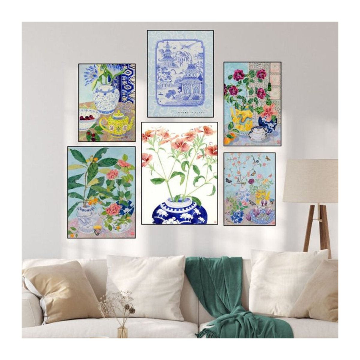 Potdemiel Feng Shui Leinwandbild mit floralem Blumenmotiv in Mehrfarbig, Rahmenlose Wanddekoration für Wohnzimmer und Schlafzimmer - Bild 1