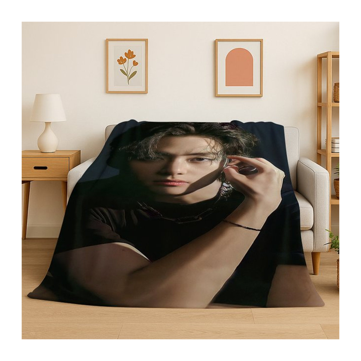 Potdemiel Flanelldecke Kim Tae Hyung V BTS Kpop Schwarz weiche und warme Überwurfdecke - Bild 1