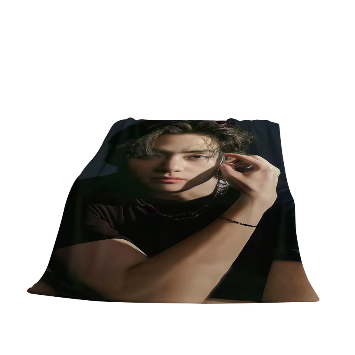 Potdemiel Flanelldecke Kim Tae Hyung V BTS Kpop Schwarz weiche und warme Überwurfdecke - Bild 2