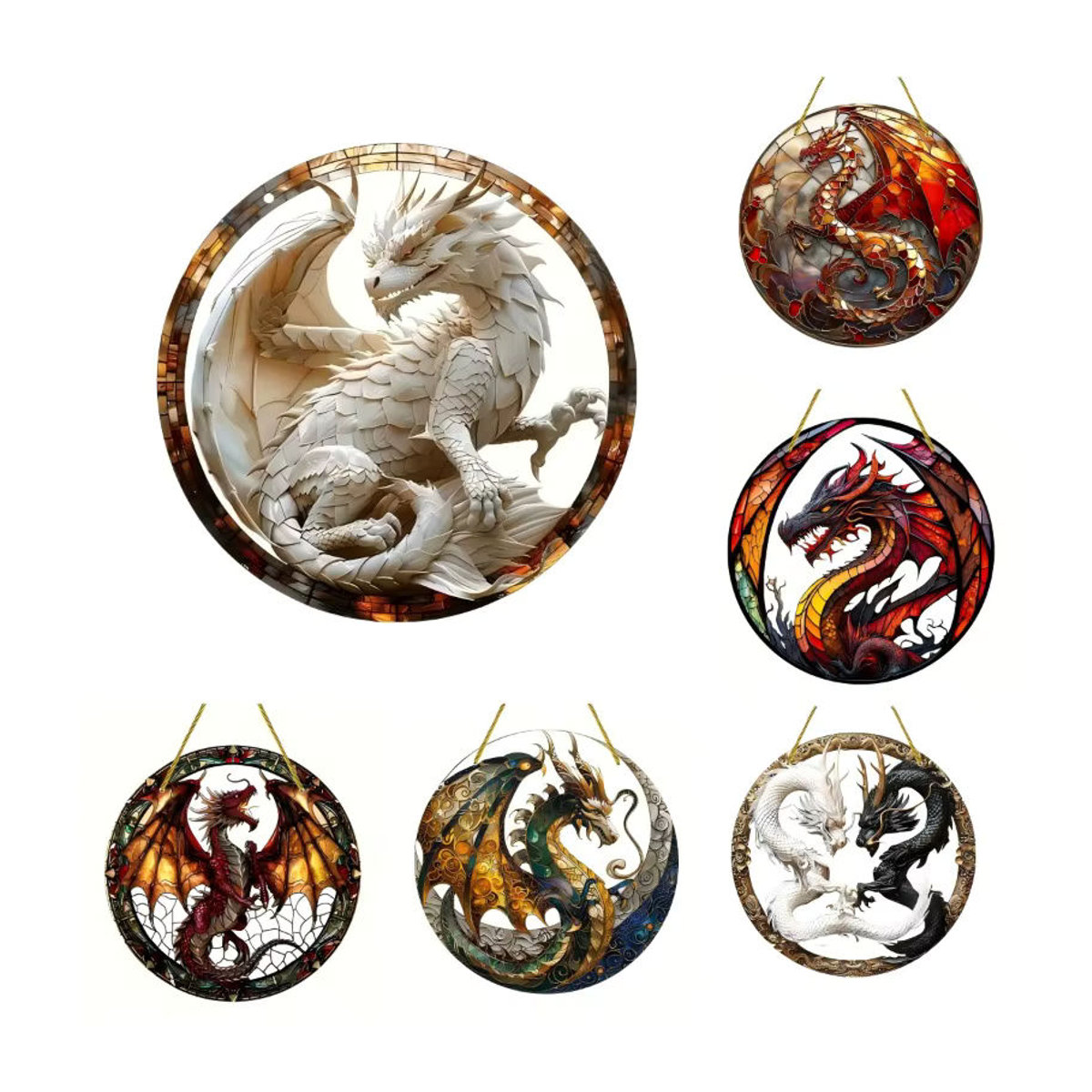 Potdemiel Fliegender Drache Buntglas-Sonnenfänger aus Acryl, runder Fenster-Hängefänger in Mehrfarbig, Orientalische Dekoration für Zuhause, Garten und Büro - Bild 5