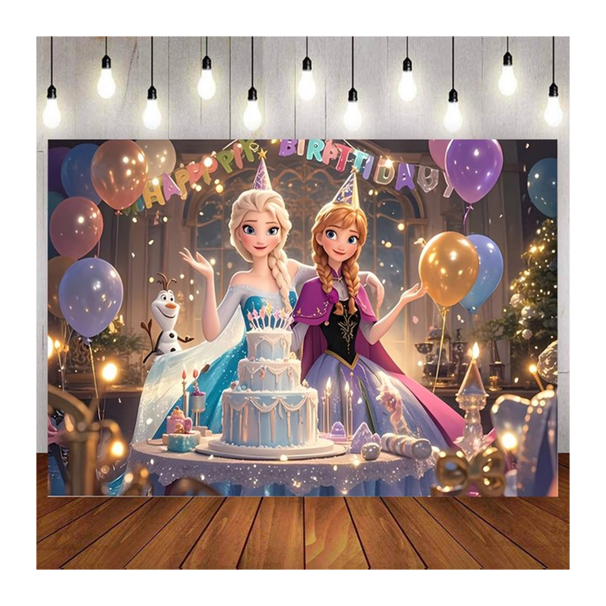 Potdemiel Frozen Cartoon Elsa und Anna Hintergrund Banner für Prinzessinnen-Geburtstagsparty und Baby-Shower, mehrfarbig, rechteckig - Bild 1