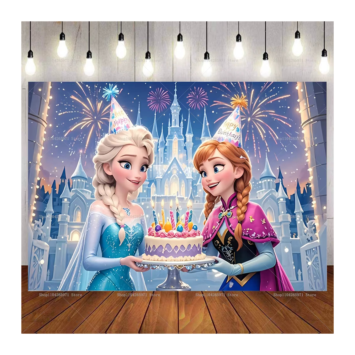 Potdemiel Frozen Cartoon Elsa und Anna Hintergrund Banner für Prinzessinnen-Geburtstagsparty und Baby-Shower, mehrfarbig, rechteckig - Bild 2