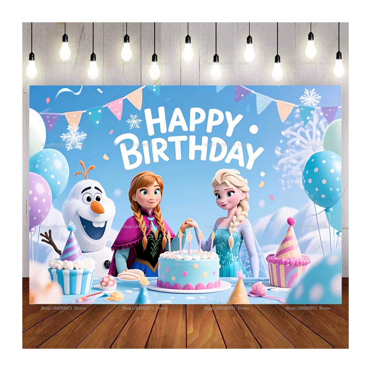 Potdemiel Frozen Cartoon Elsa und Anna Hintergrund Banner für Prinzessinnen-Geburtstagsparty und Baby-Shower, mehrfarbig, rechteckig - Bild 3