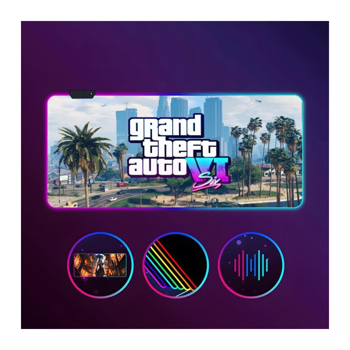 Potdemiel Gaming-Mauspad G-gta 6 RGB Leuchtend, Extra Großes Rutschfestes Mauspad für Spiel und Büro, Schwarz/Mehrfarbig, B/T: 90 x 40 cm - Bild 1