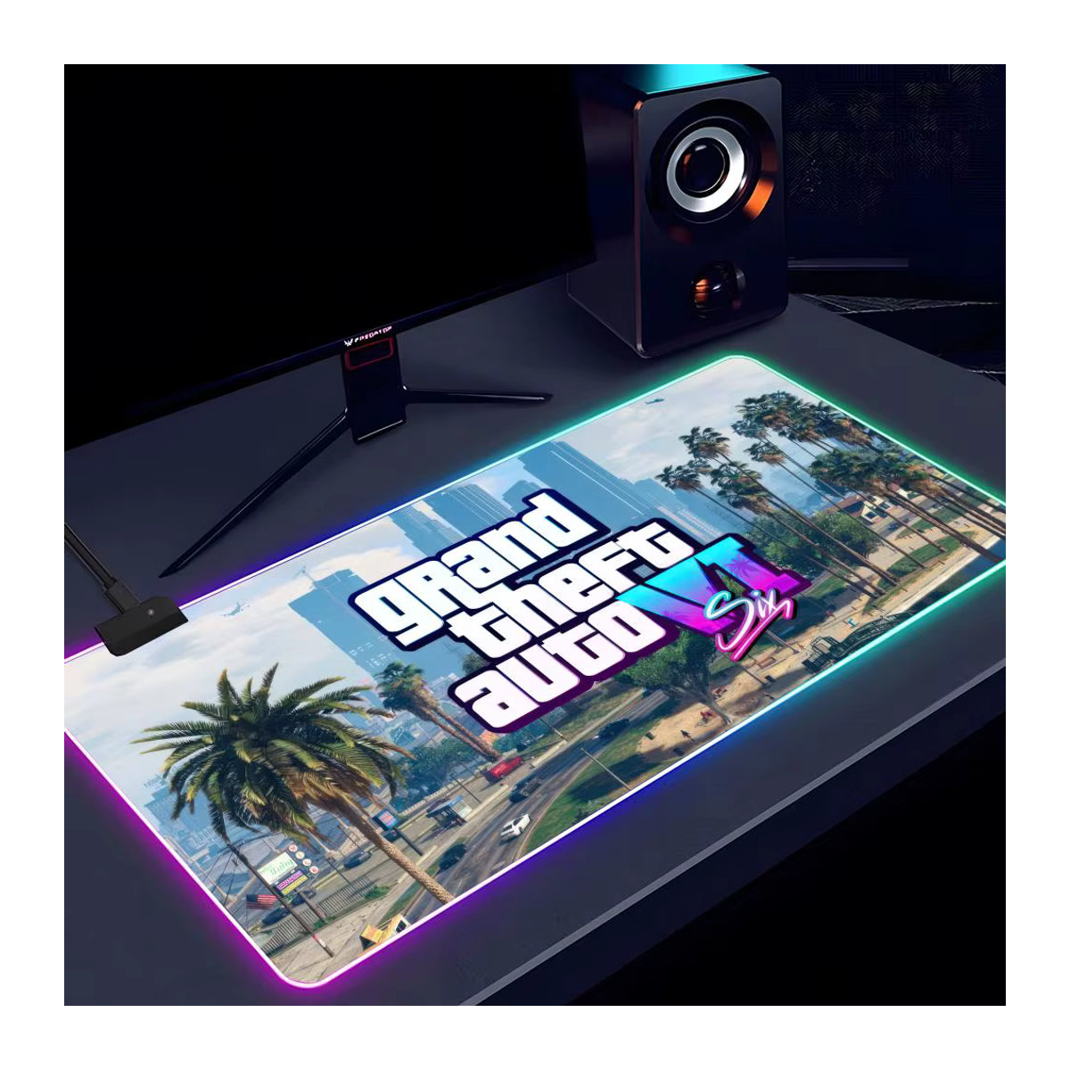 Potdemiel Gaming-Mauspad G-gta 6 RGB Leuchtend, Extra Großes Rutschfestes Mauspad für Spiel und Büro, Schwarz/Mehrfarbig, B/T: 90 x 40 cm - Bild 2