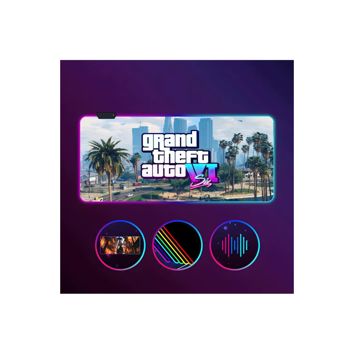 Potdemiel Gaming-Mauspad G-gta 6 RGB Leuchtend, Extra Großes Rutschfestes Mauspad für Spiel und Büro, Schwarz/Mehrfarbig, B/T: 90 x 40 cm - Bild 3