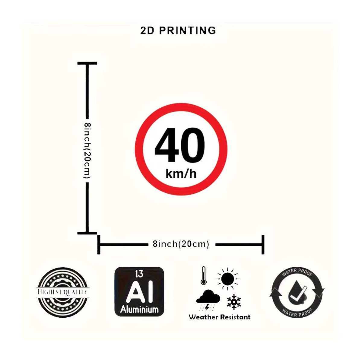 Potdemiel Geschwindigkeitsbegrenzungsschild 40 km/h als runde Wanddekoration aus Metall in Weiß - Bild 2