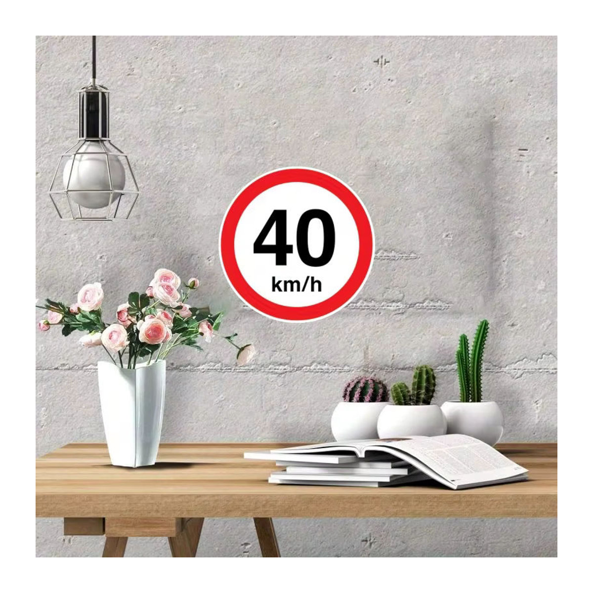 Potdemiel Geschwindigkeitsbegrenzungsschild 40 km/h als runde Wanddekoration aus Metall in Weiß - Bild 3