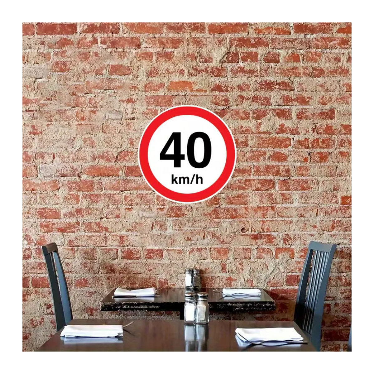Potdemiel Geschwindigkeitsbegrenzungsschild 40 km/h als runde Wanddekoration aus Metall in Weiß - Bild 4