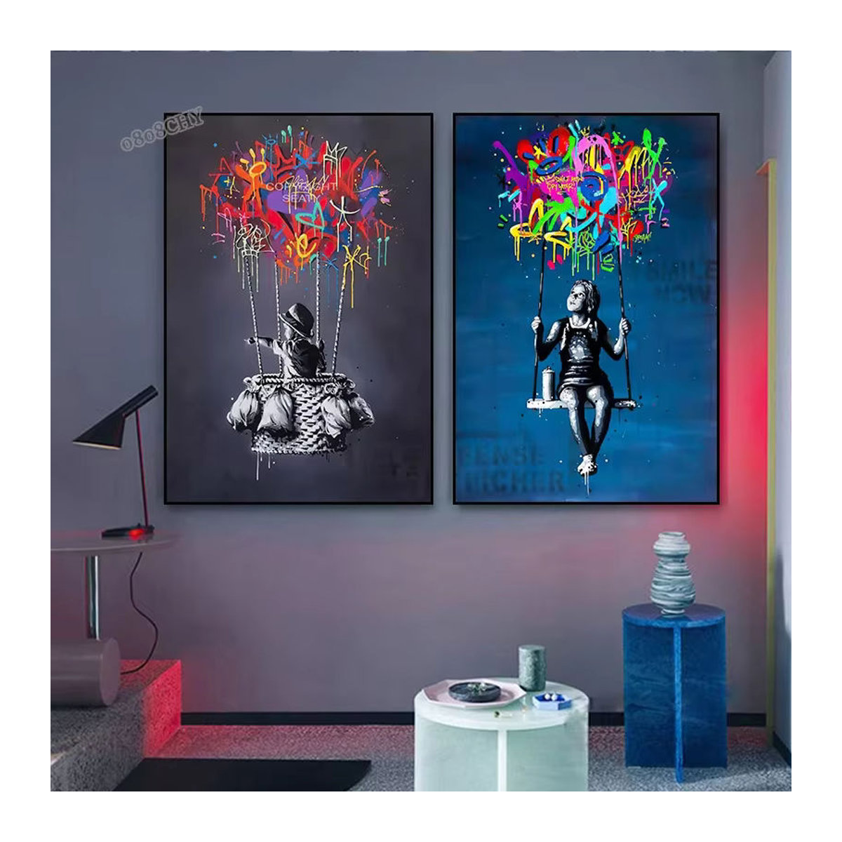 Potdemiel Graffiti Leinwand Wandbild Ballon Mädchen Traum in Mehrfarbig - Bild 2