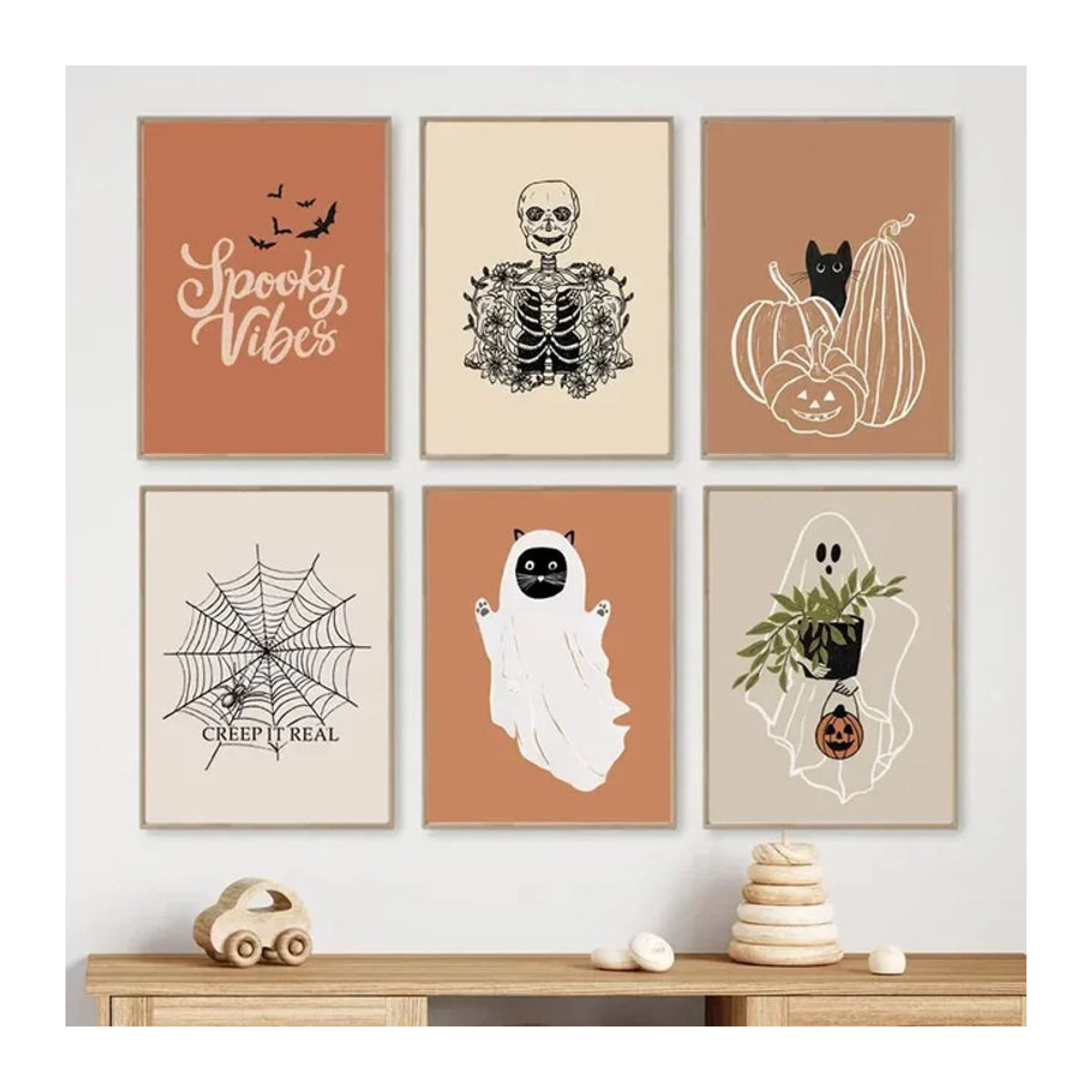 Potdemiel Halloween Leinwand Wandkunst mit Geist und Kürbis, mehrfarbig, Wanddekoration für Wohnzimmer - Bild 1
