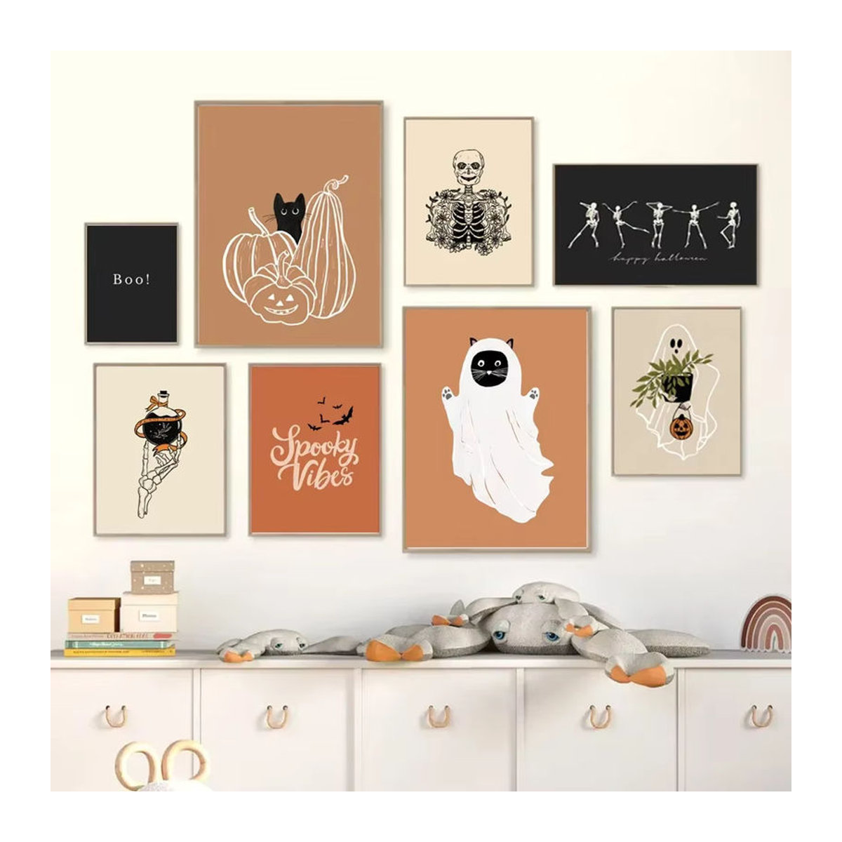 Potdemiel Halloween Leinwand Wandkunst mit Geist und Kürbis, mehrfarbig, Wanddekoration für Wohnzimmer - Bild 2