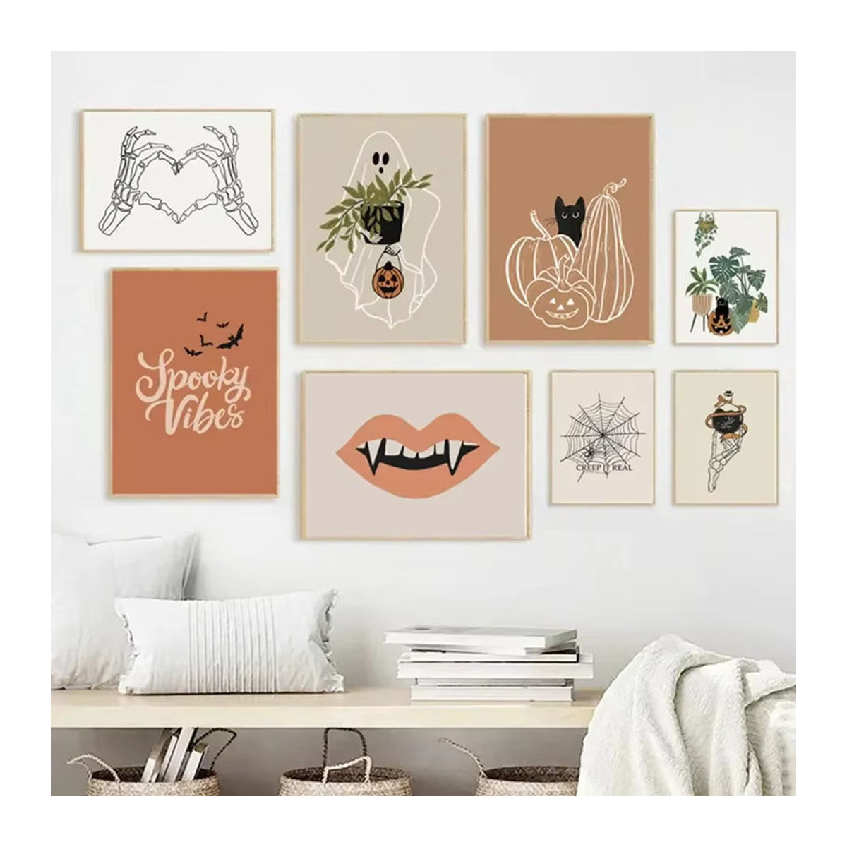 Potdemiel Halloween Leinwand Wandkunst mit Geist und Kürbis, mehrfarbig, Wanddekoration für Wohnzimmer - Bild 3