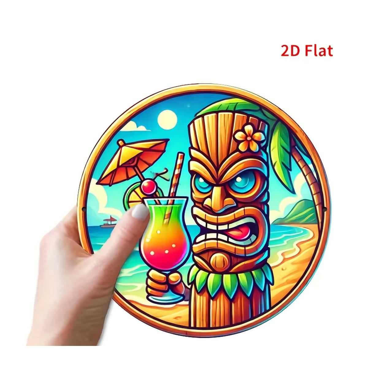 Potdemiel Hawaiianisches Tiki-Schild aus Metall in Vintage-Optik, rundes Aluminium-Wandkunst-Design mit tropischem Strand-Motiv, mehrfarbig, B/H: 20,3 x 20,3 cm - Bild 3