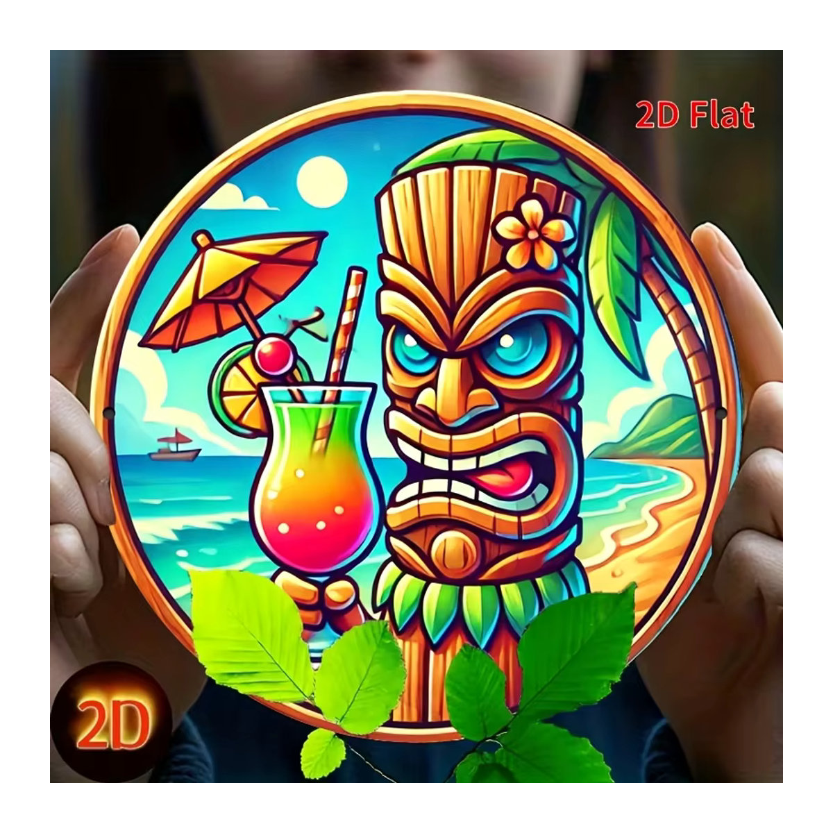 Potdemiel Hawaiianisches Tiki-Schild aus Metall in Vintage-Optik, rundes Aluminium-Wandkunst-Design mit tropischem Strand-Motiv, mehrfarbig, B/H: 20,3 x 20,3 cm - Bild 4