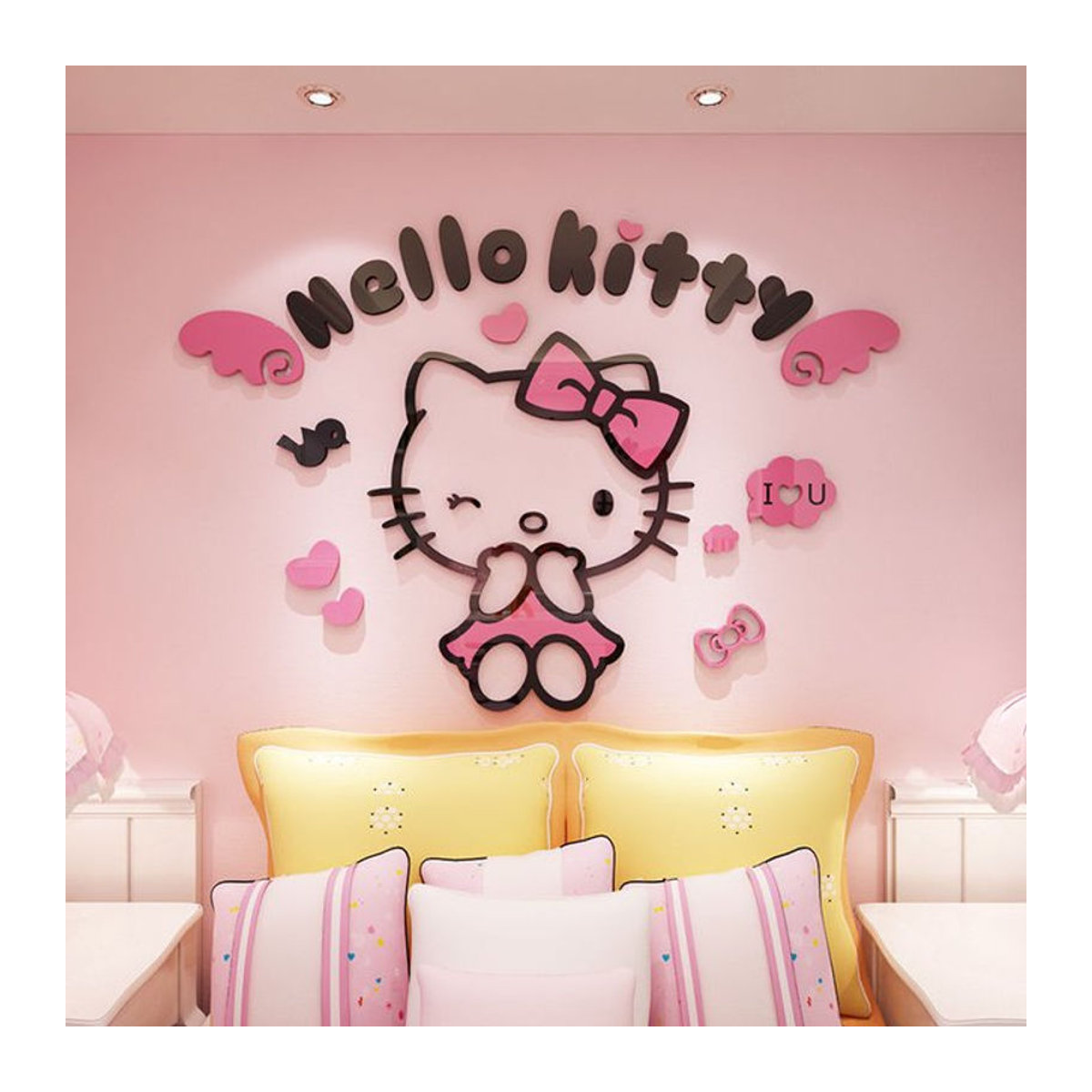 Potdemiel Hello Kitty 3D Wandaufkleber aus Acryl-Kristall in Rot und Mehrfarbig für Kinderzimmer und Wohnzimmer - Bild 1