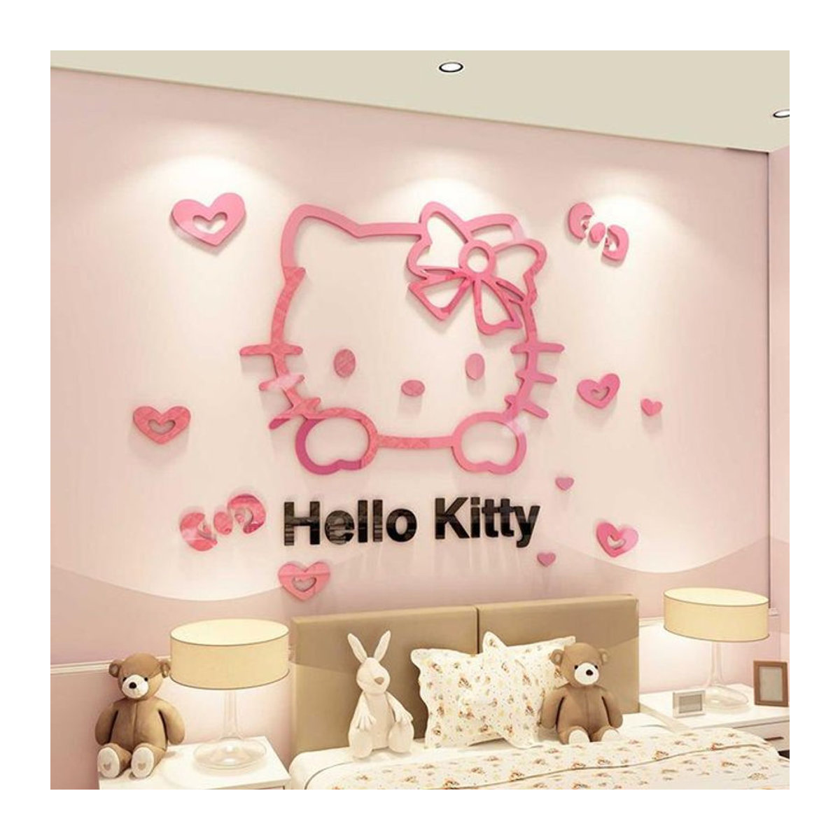 Potdemiel Hello Kitty Wandaufkleber aus Acryl in Rosa mit 3D-Kristall-Effekt für Kinderzimmer und Schlafzimmer - Bild 1