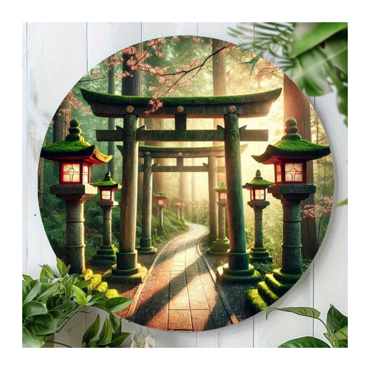 Potdemiel Japanisches Torii-Tor Wandkunst Metallschild Rund, Mehrfarbig - Bild 1