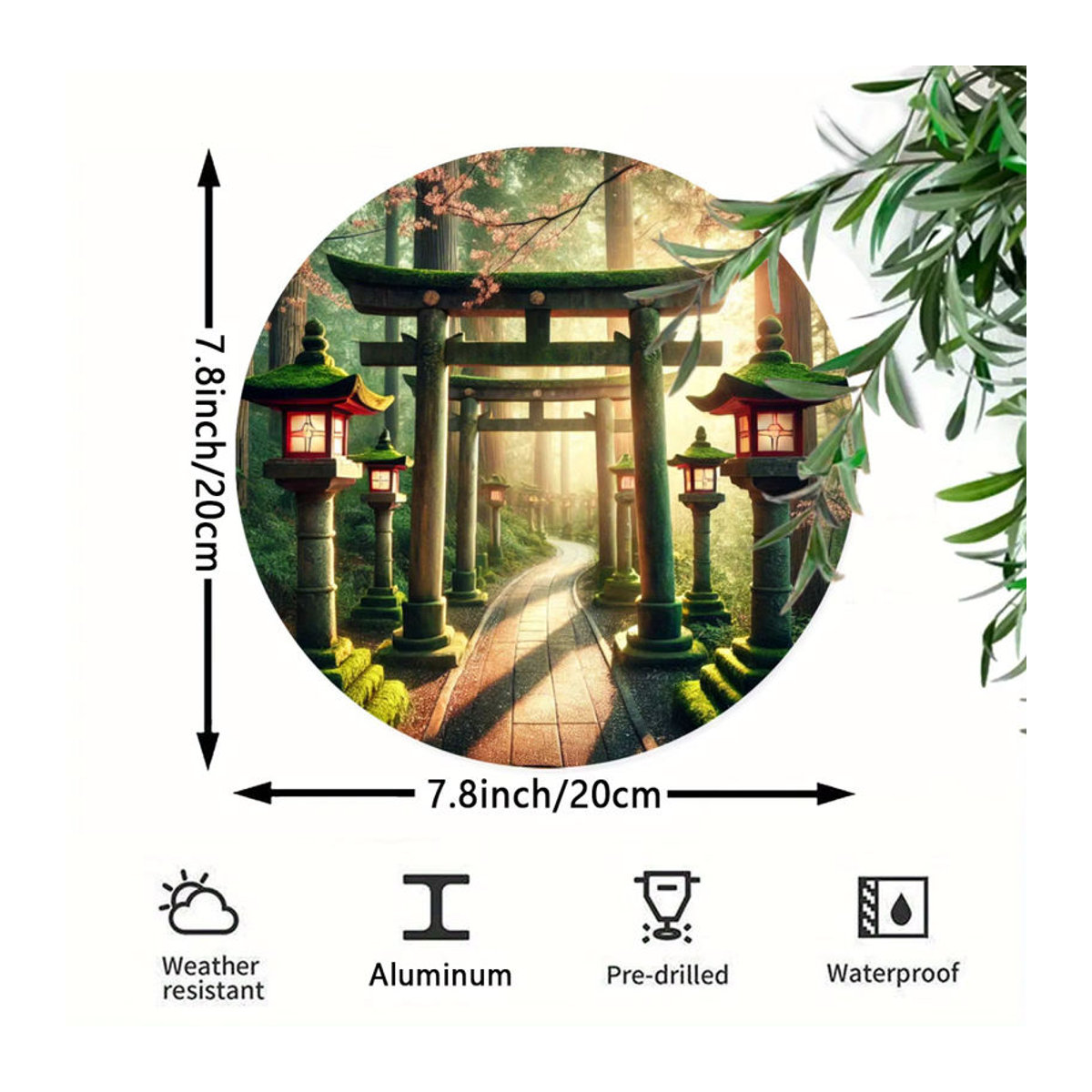 Potdemiel Japanisches Torii-Tor Wandkunst Metallschild Rund, Mehrfarbig - Bild 2
