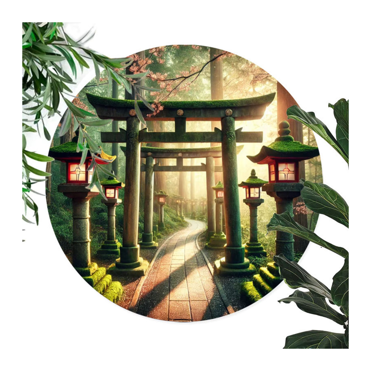 Potdemiel Japanisches Torii-Tor Wandkunst Metallschild Rund, Mehrfarbig - Bild 3