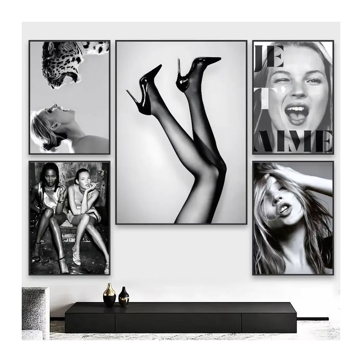 Potdemiel K-Kate Moss Porträt Leinwand Wandkunst in Schwarz für moderne Dekoration - Bild 2