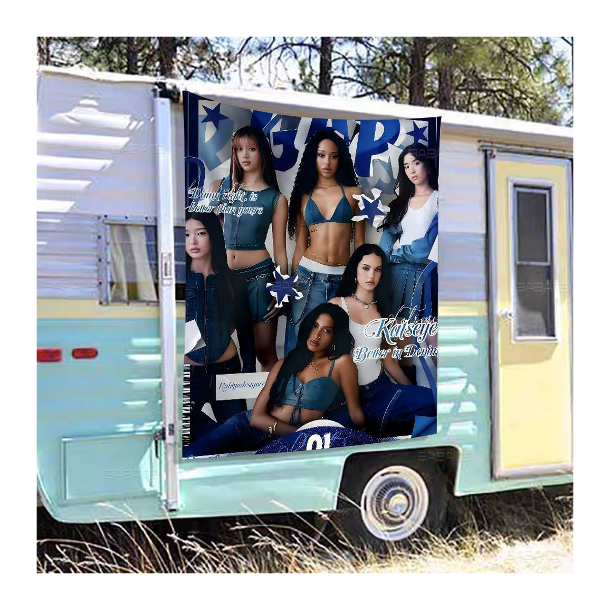 Potdemiel K-Katseye Kpop Band Banner mit Sternen in Blau für Camping und Outdoor-Dekoration - Bild 2