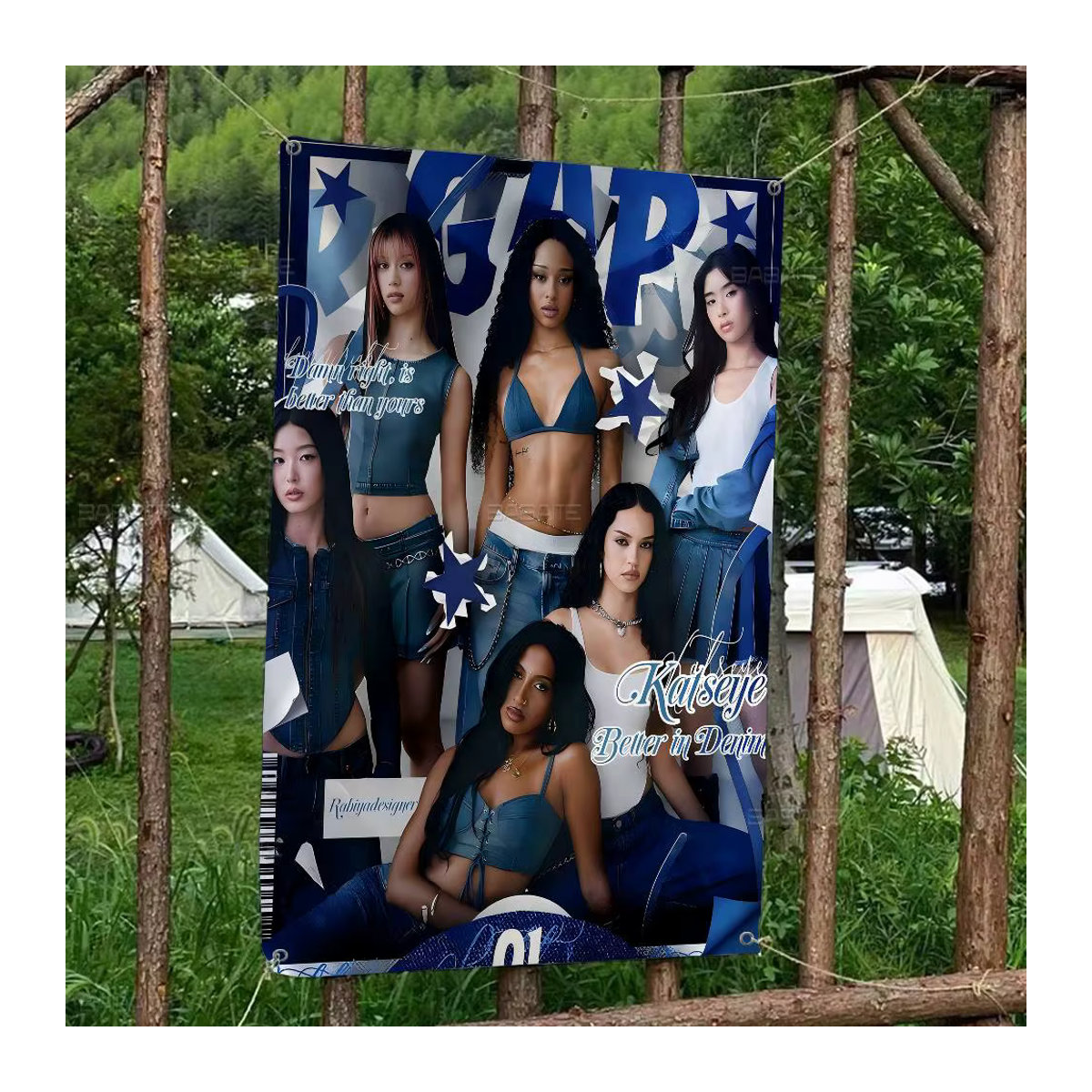 Potdemiel K-Katseye Kpop Band Banner mit Sternen in Blau für Camping und Outdoor-Dekoration - Bild 3