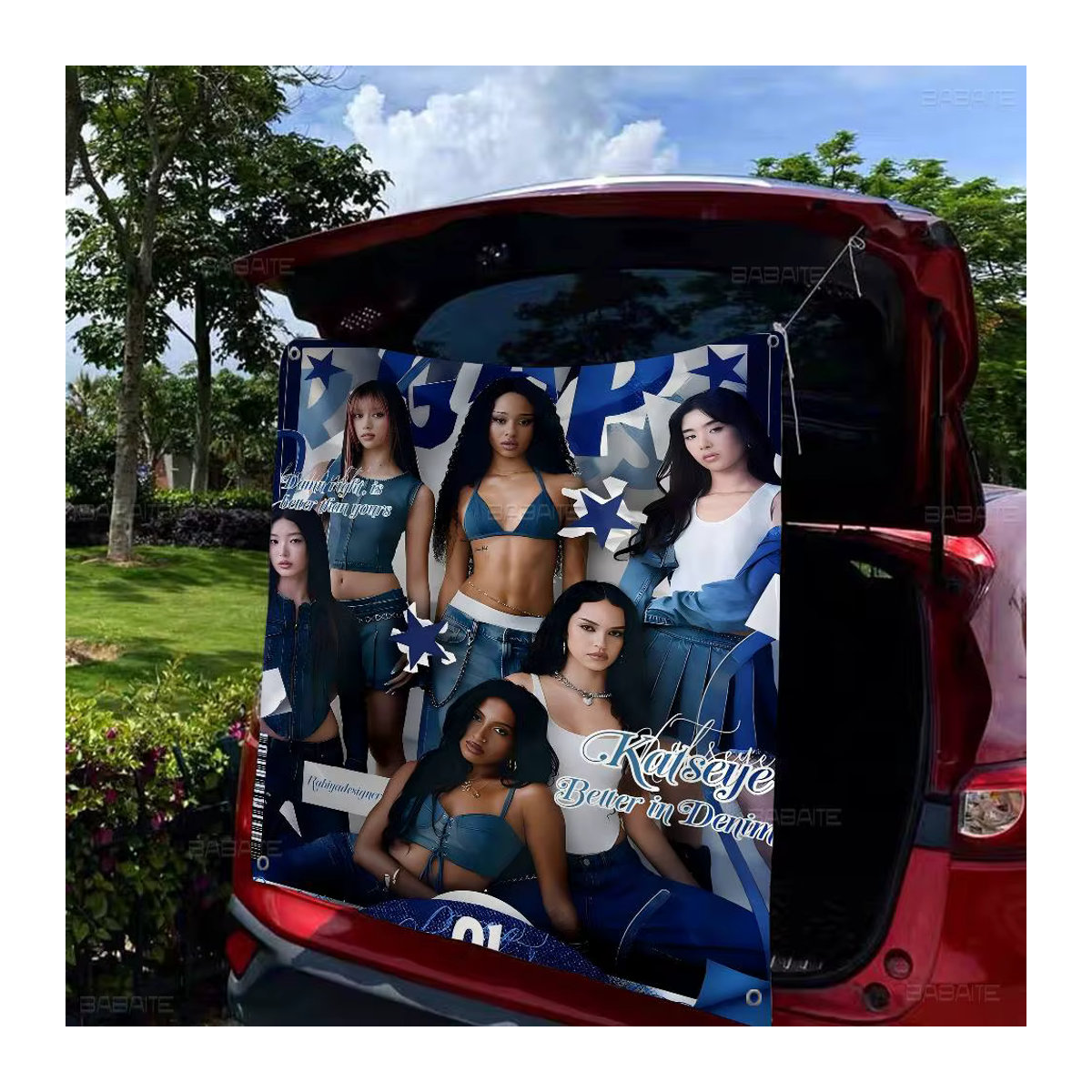 Potdemiel K-Katseye Kpop Band Banner mit Sternen in Blau für Camping und Outdoor-Dekoration - Bild 4