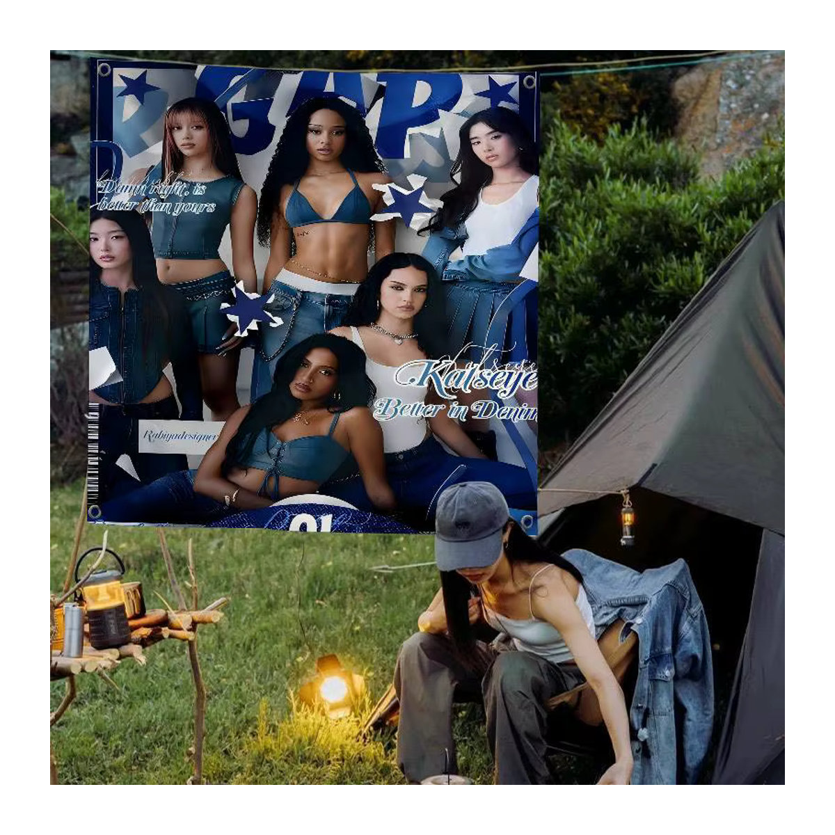 Potdemiel K-Katseye Kpop Band Banner mit Sternen in Blau für Camping und Outdoor-Dekoration - Bild 5